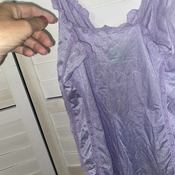 Vintage 80s Nan Flower Nylon Purple Hi Cut Teddy Lingerie Lace Ribbon Trim Med - Picture 6 of 8